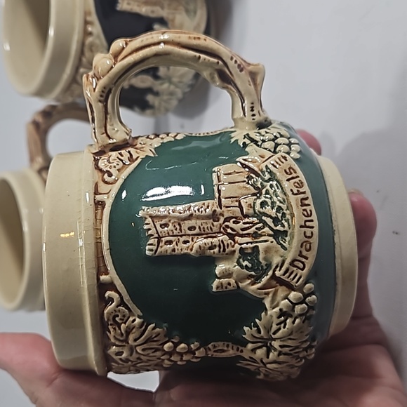 Vintage German Stoneware Castle of Rhine Drachenfels Mugs. Set of 4 - Picture 2 of 11